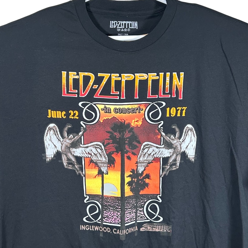 Led Zeppelin 1977 Inglewood California Concert Graphic Tee Black Size 3XLT New